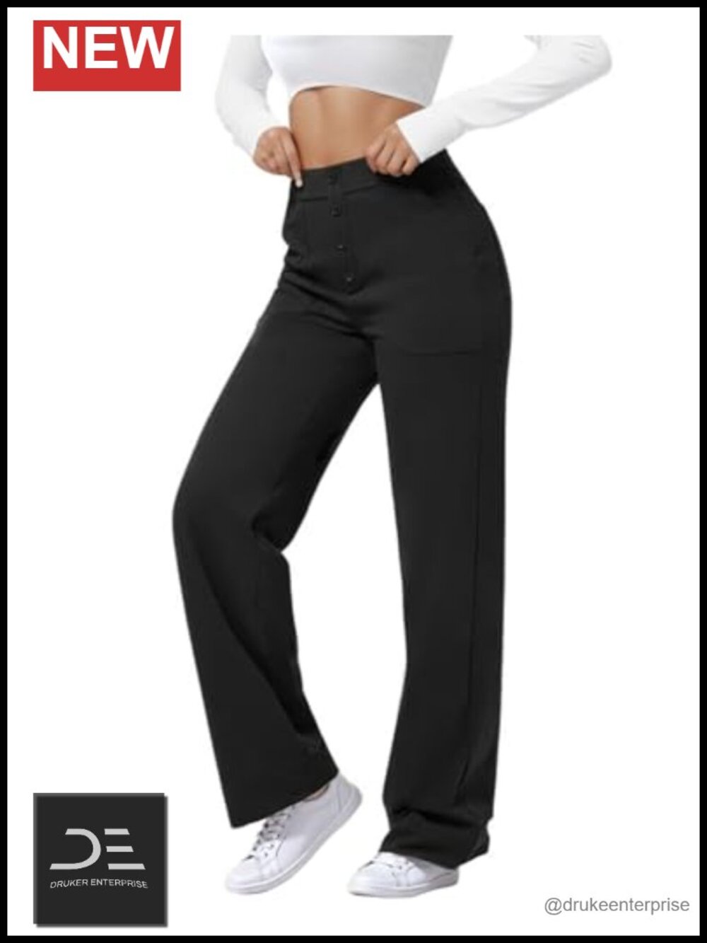 High Waisted Stretchy Pants With Pockets For Work Office